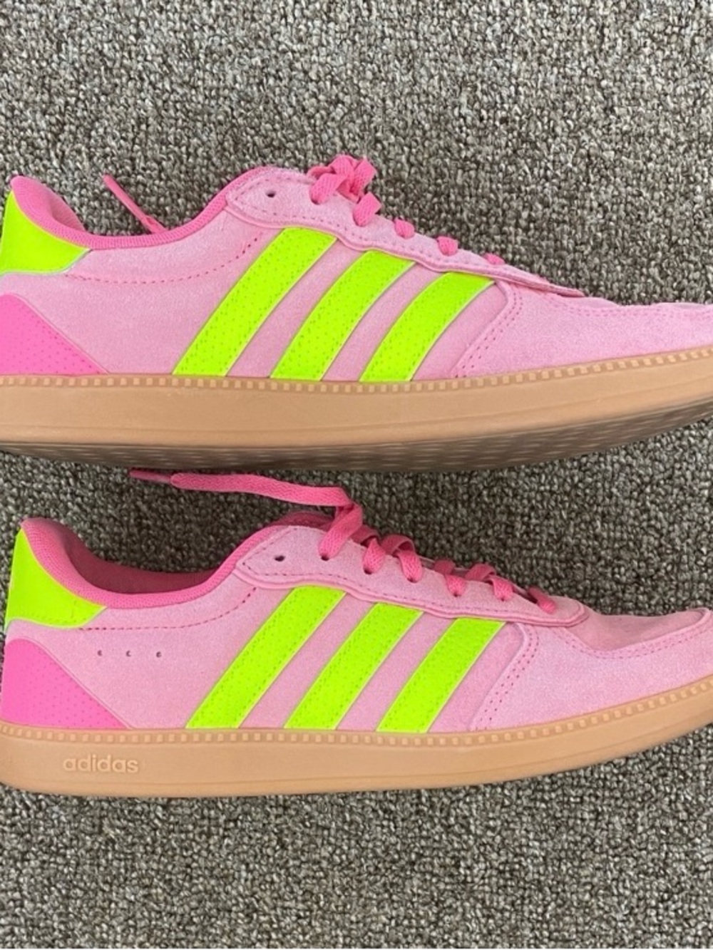 adidas Pink and Neon Yellow Women's Suede Sneakers - Picture 3 of 9